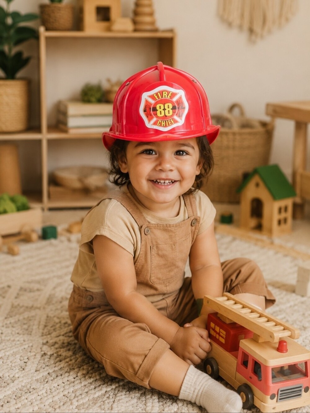 4/$15 Kids Fire Chief Play Helmet - Red Toys Dress Up Preschool